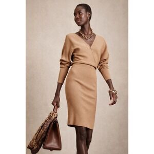 NWT Banana Republic Serene Ribbed Sweater Dress Tan Camel Midi Lenzing EcoVero